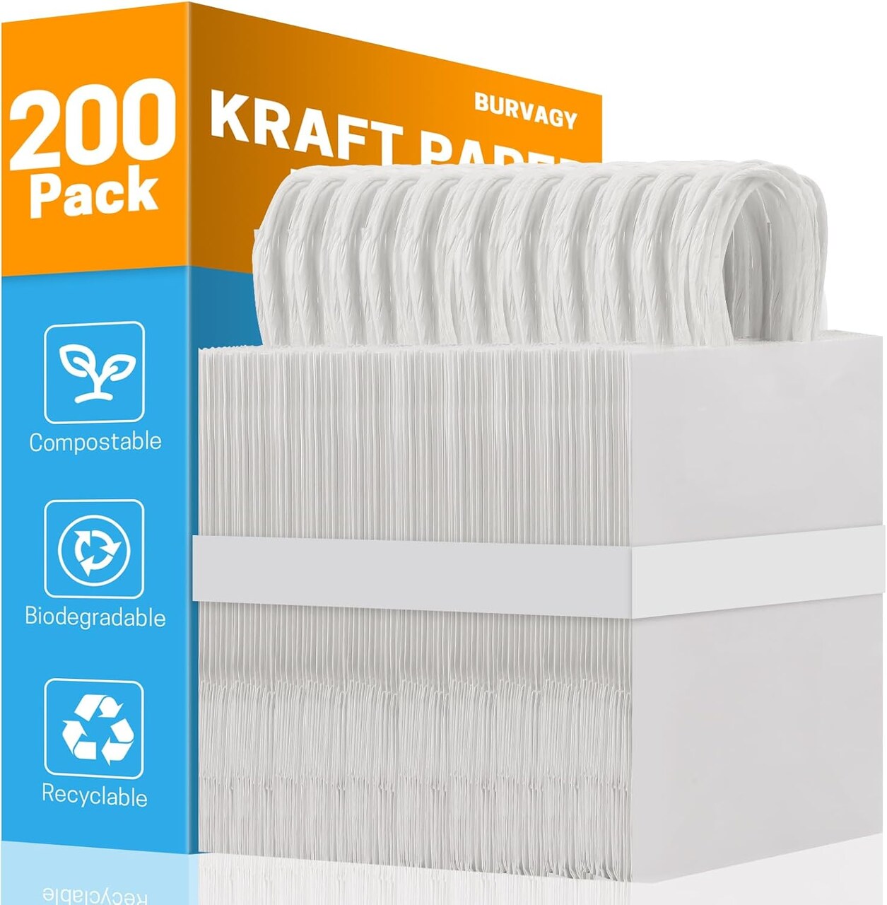 200Pcs Kraft Paper Bags 5.25x3.25x8.25 Inches Small Paper Gift Bags with Handles Bulk Grocery Retail Party Favor Shopping Bags (White)